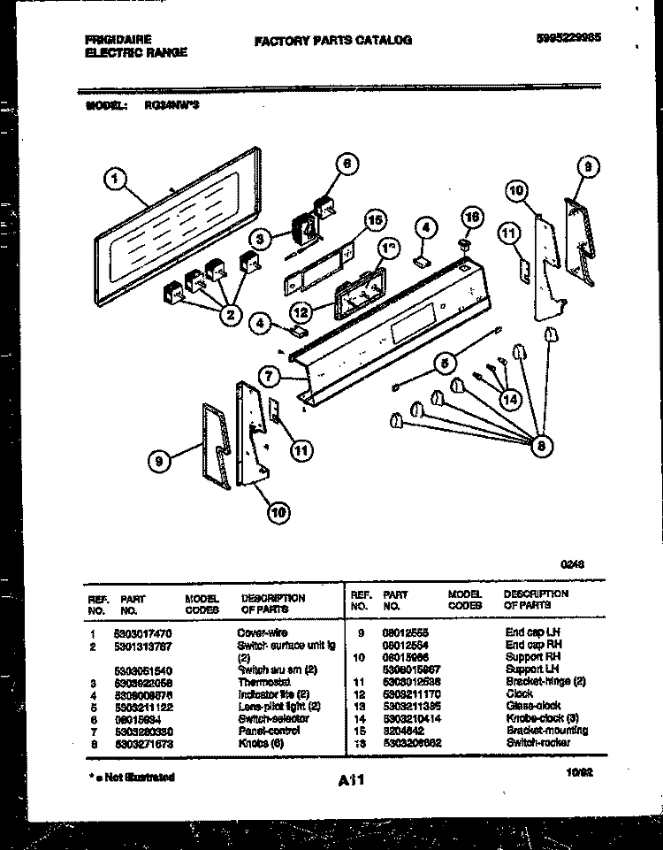 CONTROL PANEL Diagram and Parts List for RG34NL3  Frigidaire Range