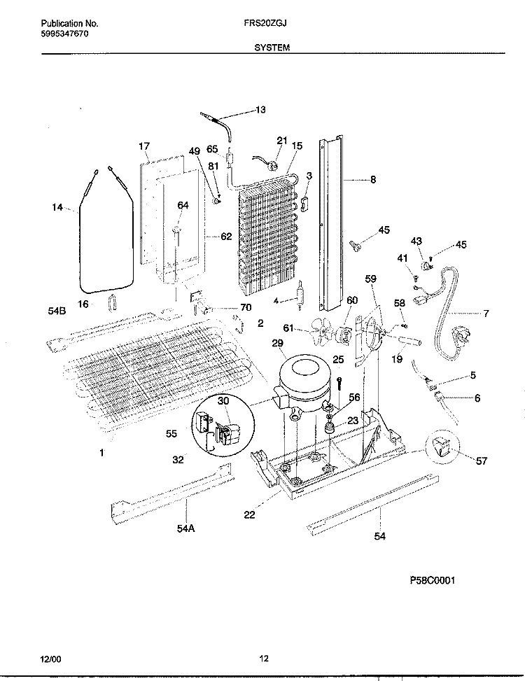 SYSTEM Diagram and Parts List for FRS20ZGJB2  Frigidaire Refrigerator
