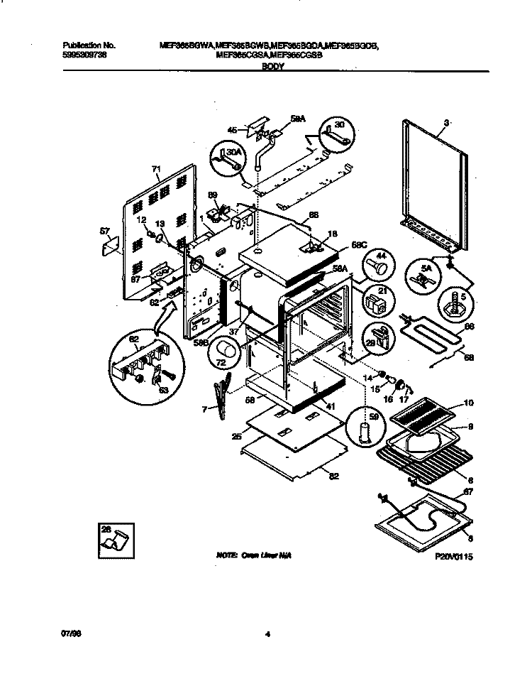 BODY Diagram and Parts List for MEF365CGSB  Gibson Range