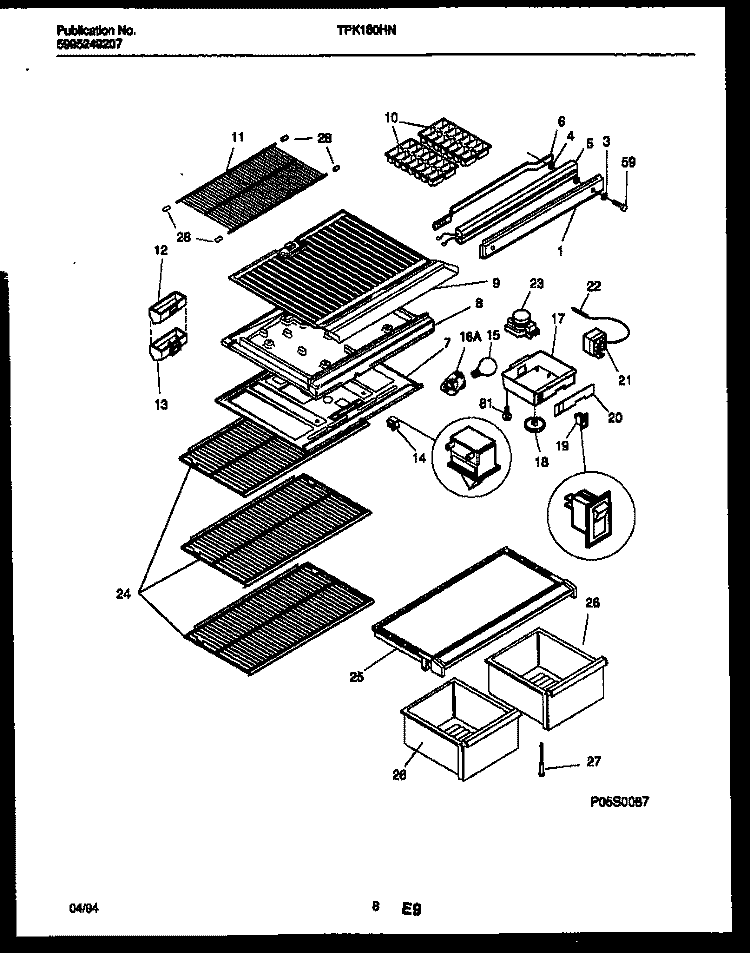 SHELVES AND SUPPORTS Diagram and Parts List for TPK180HN3D  Kelvinator Refrigerator