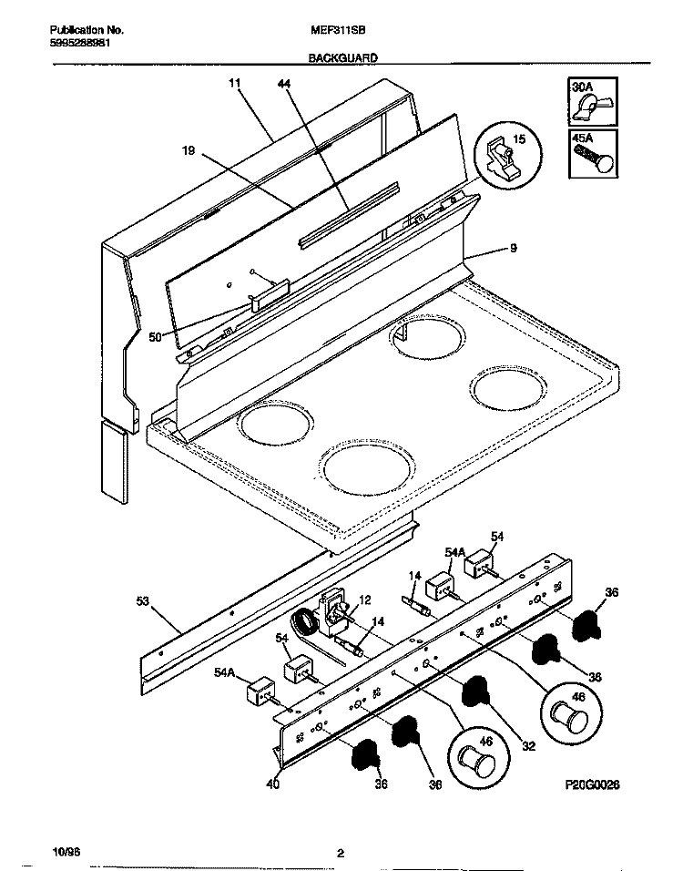 BACKGUARD Diagram and Parts List for MEF311SBDF  Frigidaire Range