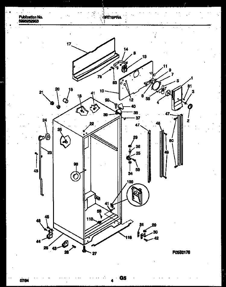 CABINET PARTS Diagram and Parts List for GRT19PRAW1  Gibson Refrigerator