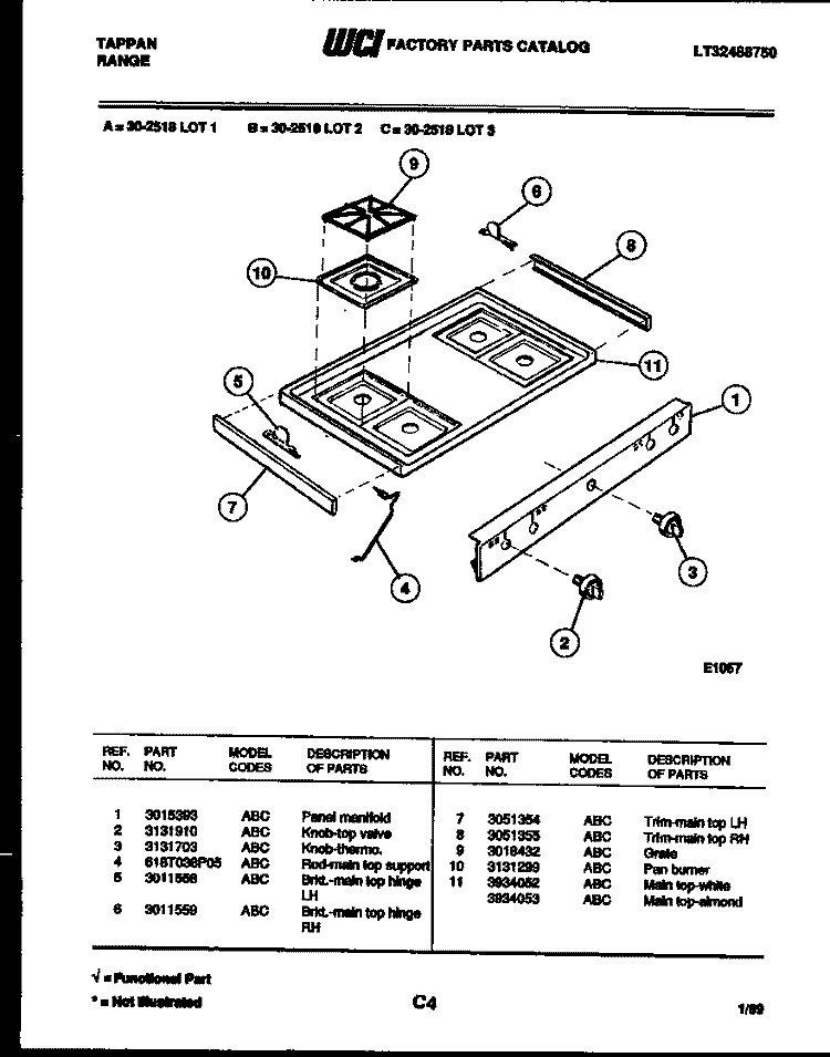 COOKTOP PARTS Diagram and Parts List for 30-2518-00-03  Tappan Range
