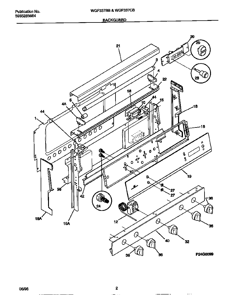 BACKGUARD Diagram and Parts List for WGF337CBSC  Frigidaire Range