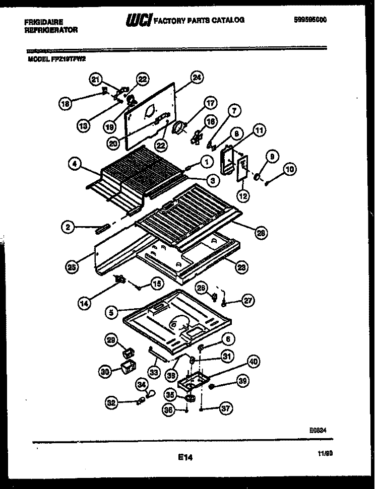 SHELVES AND SUPPORTS Diagram and Parts List for FPZ19TFW2  Frigidaire Refrigerator