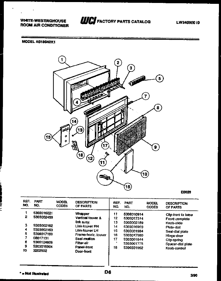 CABINET PARTS Diagram and Parts List for AS186N2K1  Frigidaire Air Conditioner