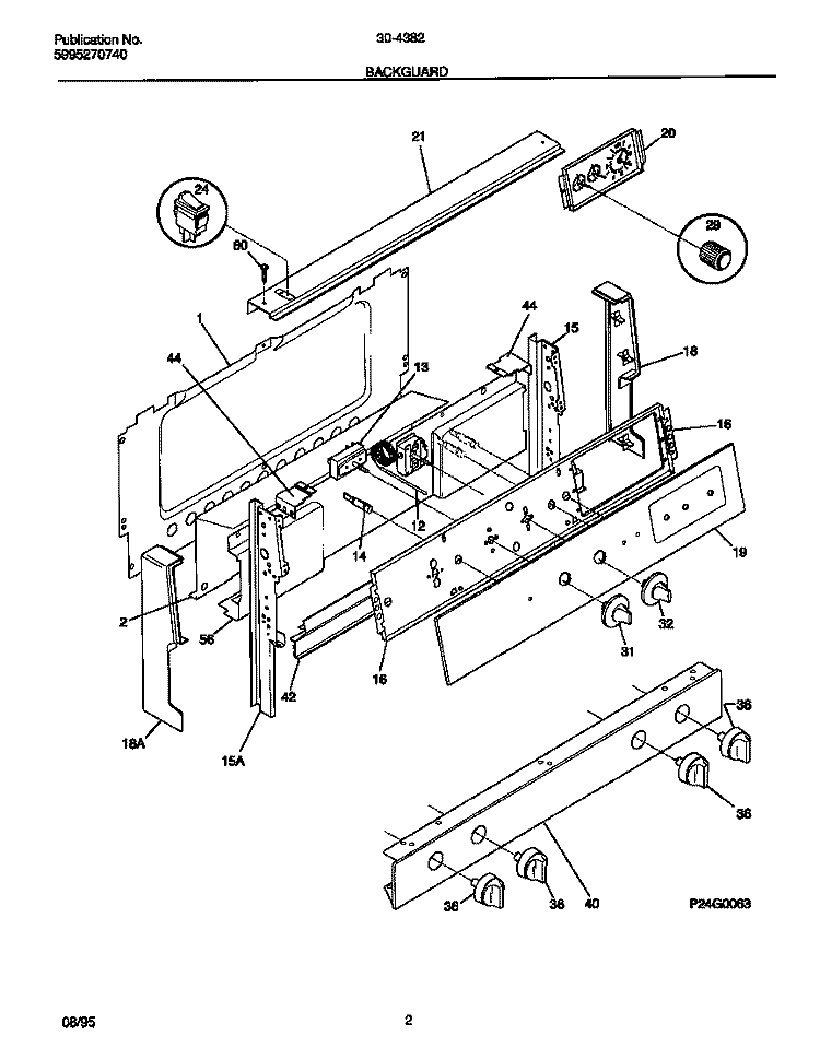 BACKGUARD Diagram and Parts List for 30-4382-23-05  Tappan Range