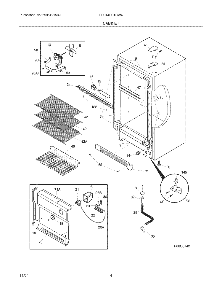 CABINET Diagram and Parts List for FFU14FC4CW4  Frigidaire Freezer