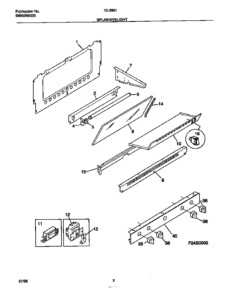 SPLASHER / LIGHT Diagram and Parts List for 72-3981-23-07  Tappan Range