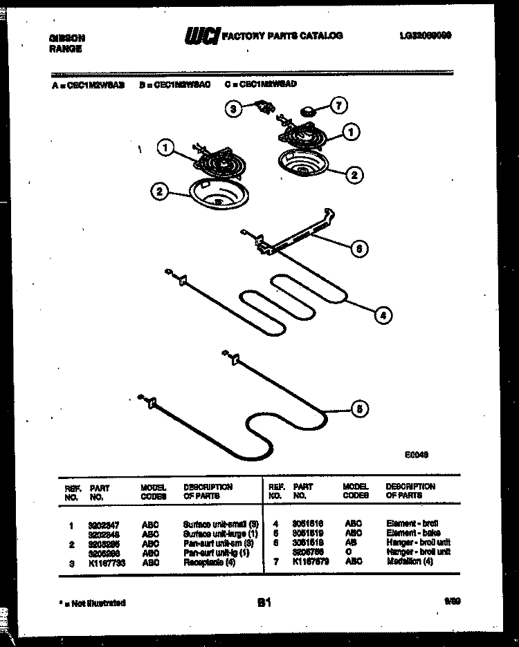 BROILER PARTS Diagram and Parts List for CEC1M2WSAC  Gibson Range