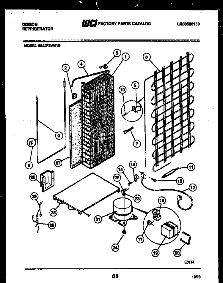 SYSTEM AND AUTOMATIC DEFROST PARTS Diagram and Parts List for RS22F8WV1B  Gibson Refrigerator