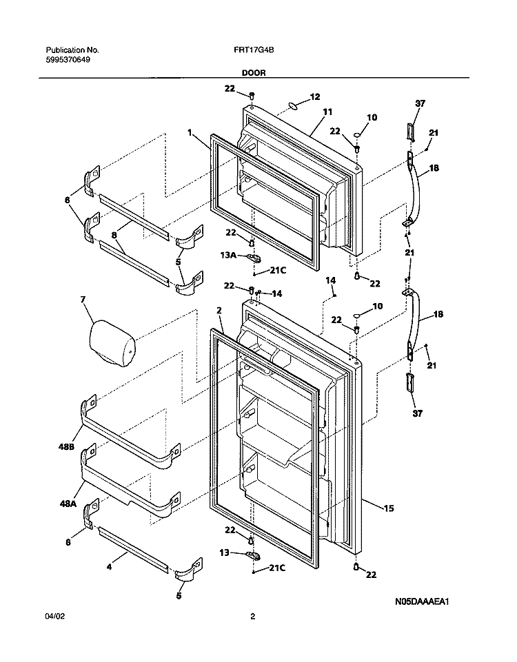 DOORS Diagram and Parts List for FRT17G4BQ0  Frigidaire Refrigerator