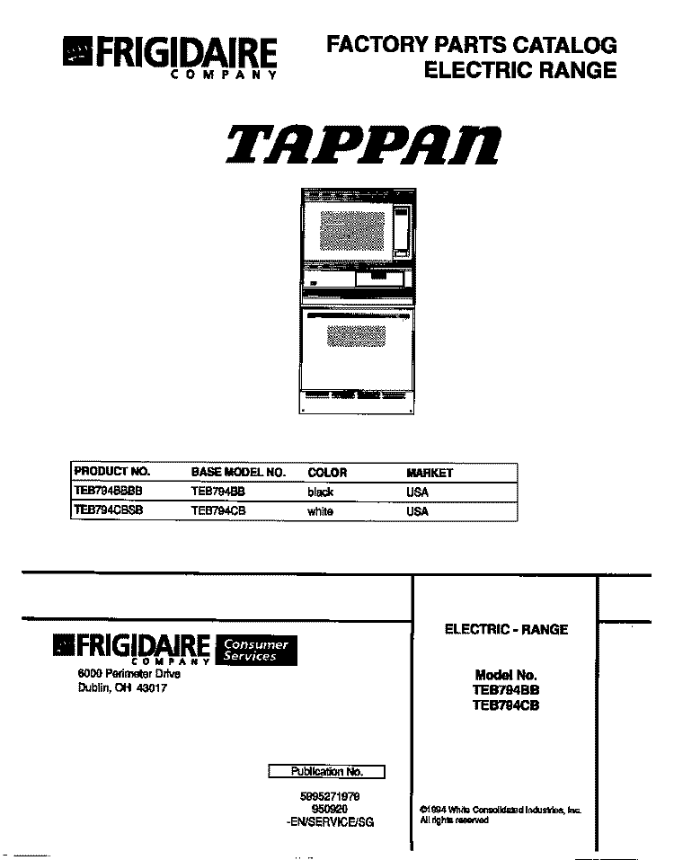 COVER Diagram and Parts List for TEB794BBBB  Tappan Microwave Oven Combo