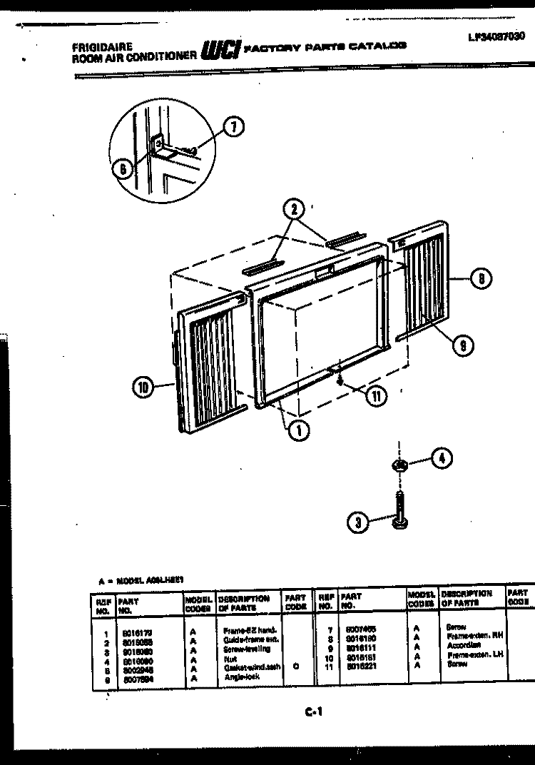 WINDOW MOUNTING PARTS Diagram and Parts List for A06LH8E1  Frigidaire Air Conditioner