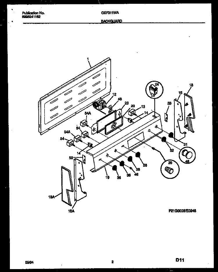 BACKGUARD Diagram and Parts List for GEF311WAWA  Gibson Range