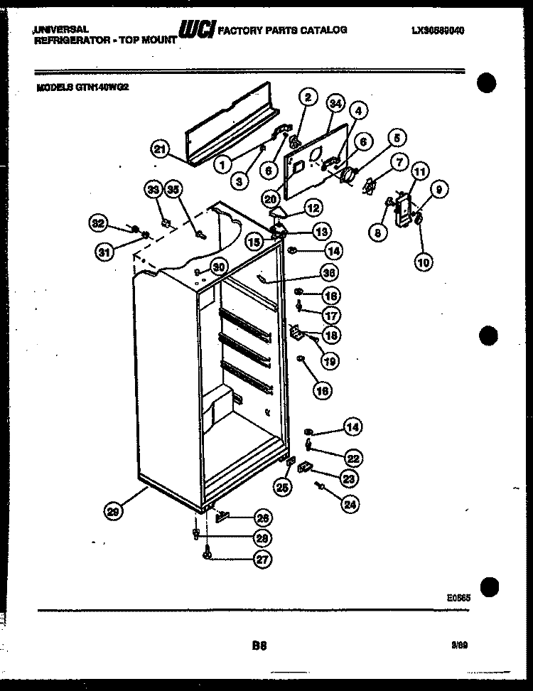 CABINET PARTS Diagram and Parts List for GTN140WGF2  Uni Refrigerator