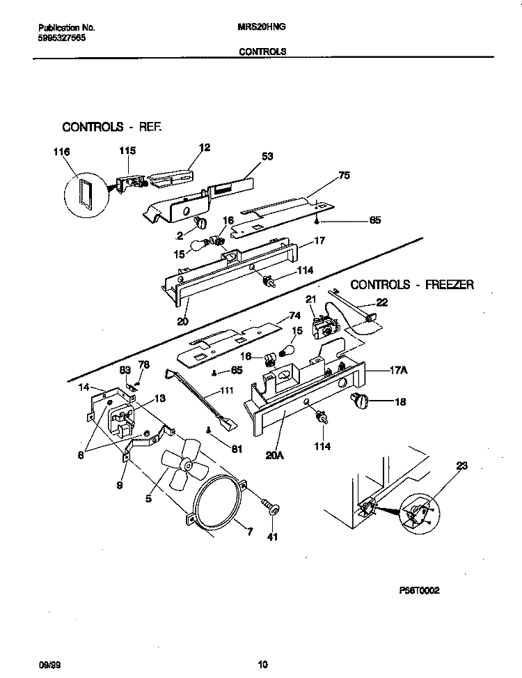 CONTROLS Diagram and Parts List for MRS20HNGW1  Frigidaire Refrigerator
