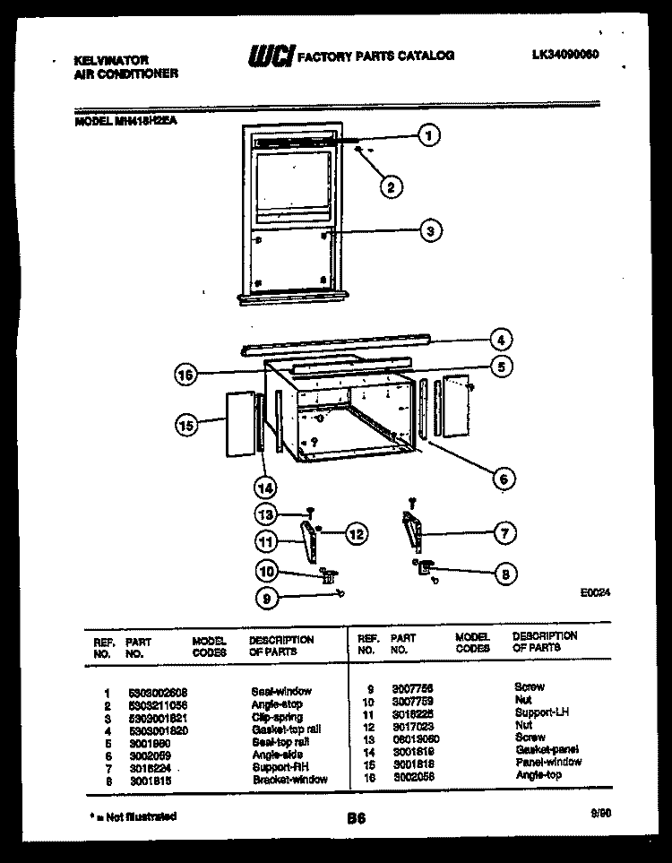 CABINET AND INSTALLATION PARTS Diagram and Parts List for MH418H2EA  Kelvinator Air Conditioner