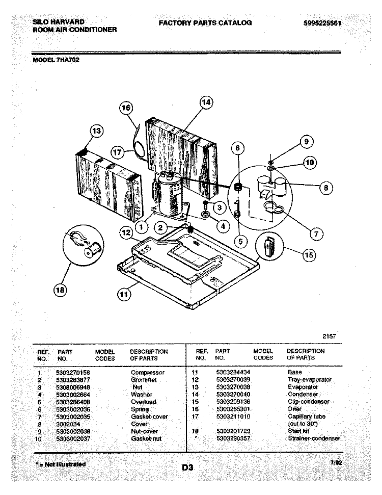 COMPRESSOR Diagram and Parts List for 7HA702  Frigidaire Air Conditioner