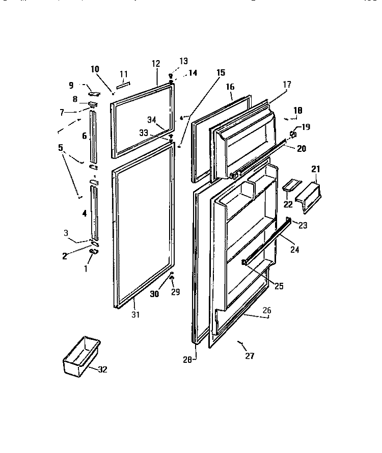 DOOR Diagram and Parts List for RT146GCW1  Frigidaire Refrigerator