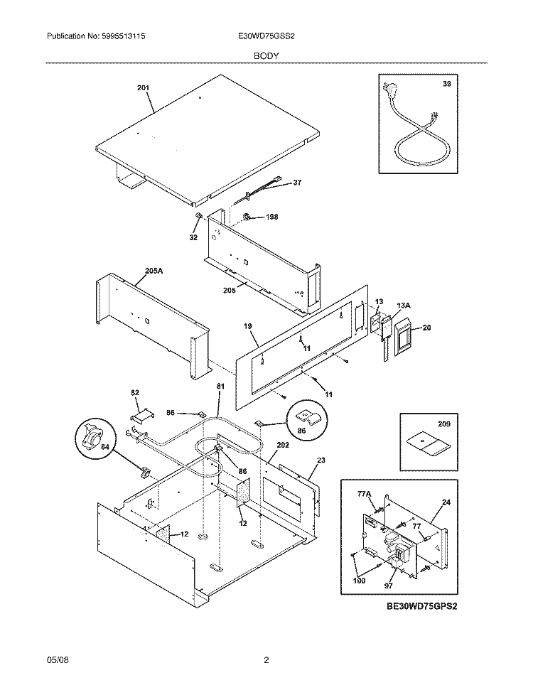 BODY Diagram and Parts List for E30WD75GSS2  Electrolux Warming Drawer