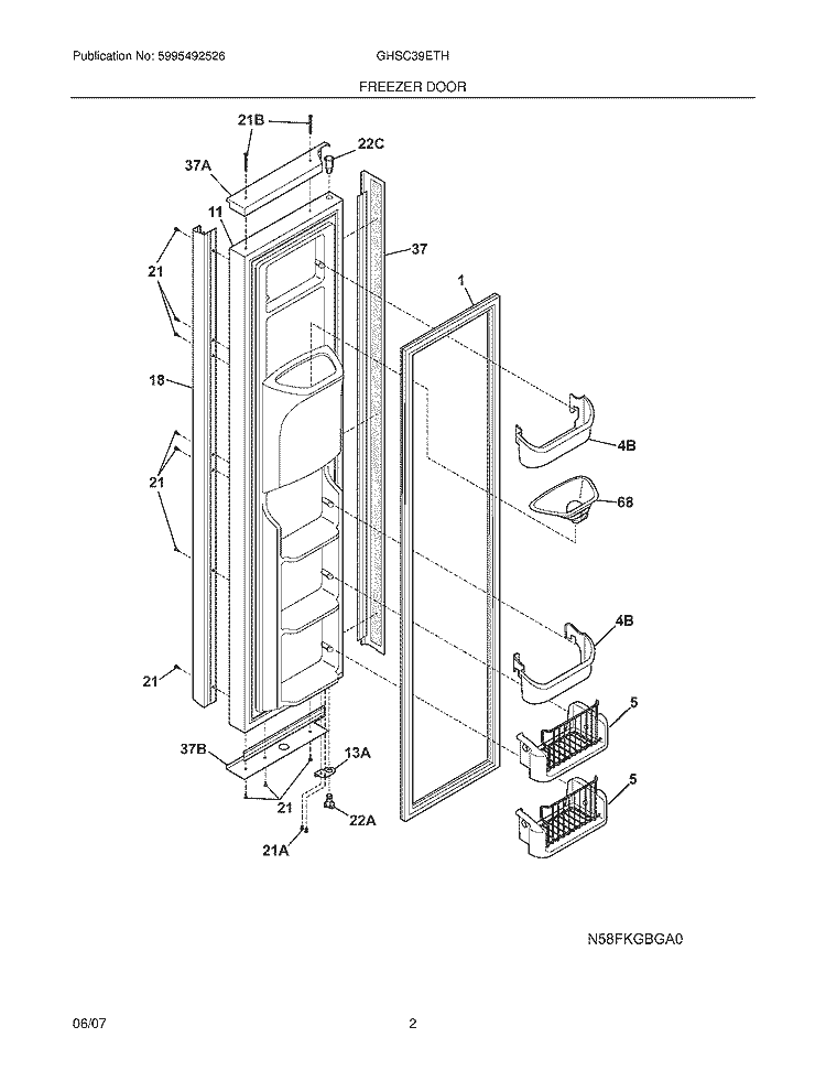 FREEZER DOOR Diagram and Parts List for GHSC39ETHB1  Frigidaire Refrigerator
