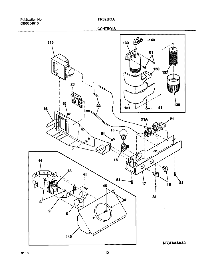 CONTROLS Diagram and Parts List for FRS23R4AW3  Frigidaire Refrigerator