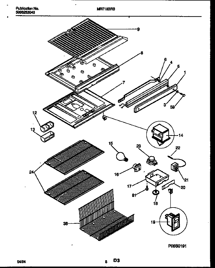 SHELVES AND SUPPORTS Diagram and Parts List for MRT18BRBW0  Frigidaire Refrigerator