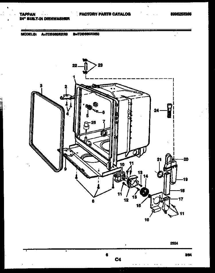 TUB AND FRAME PARTS Diagram and Parts List for TDB668RBR0  Tappan Dishwasher