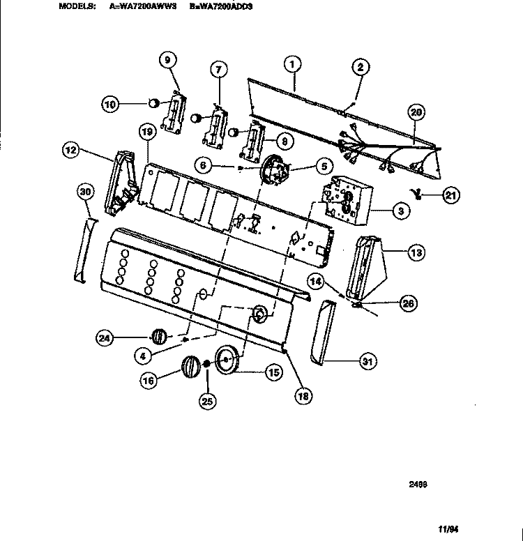 CONSOLE & CONTROLS Diagram and Parts List for WA7200AWW3  Frigidaire Washer