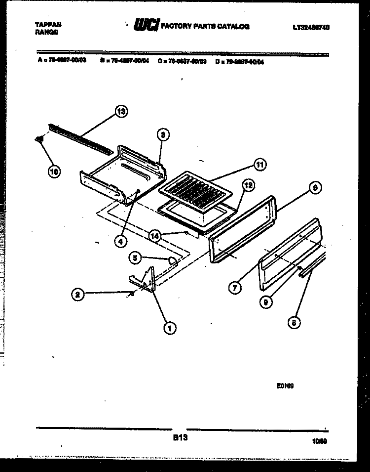 BROILER DRAWER PARTS Diagram and Parts List for 76-4667-00-04  Tappan Microwave Oven Combo
