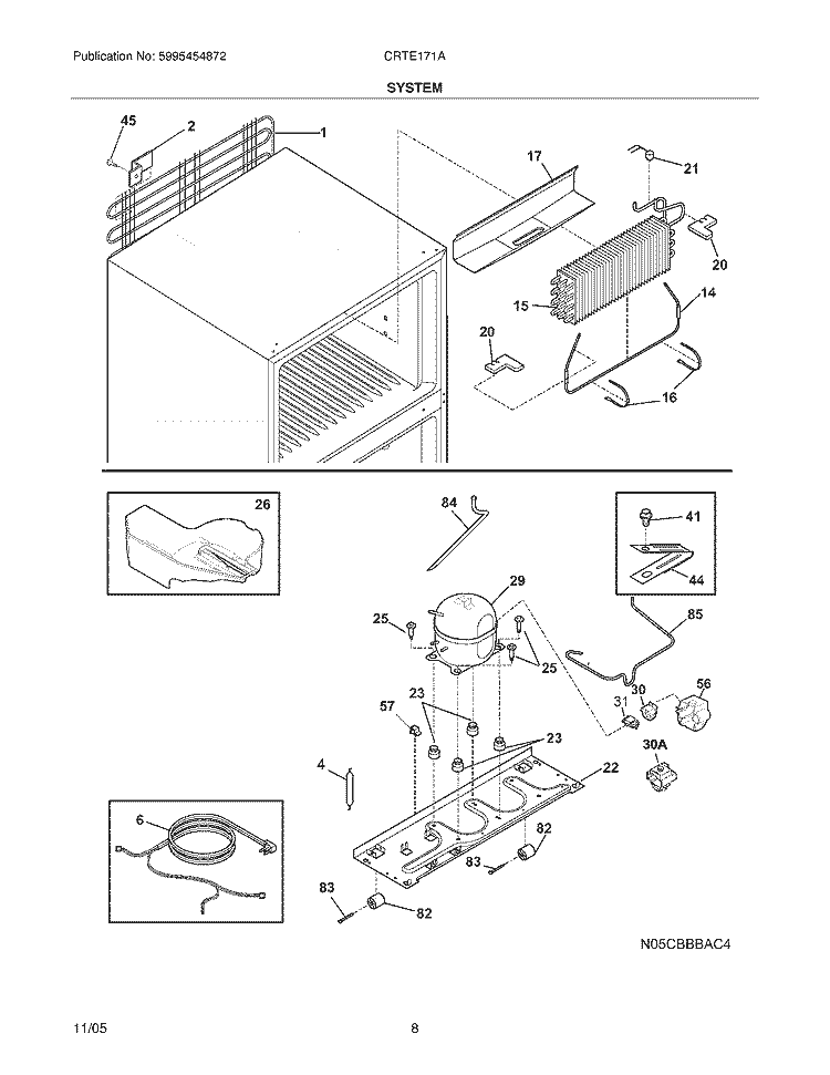 SYSTEM Diagram and Parts List for CRTE171AQ5  Crosley Refrigerator