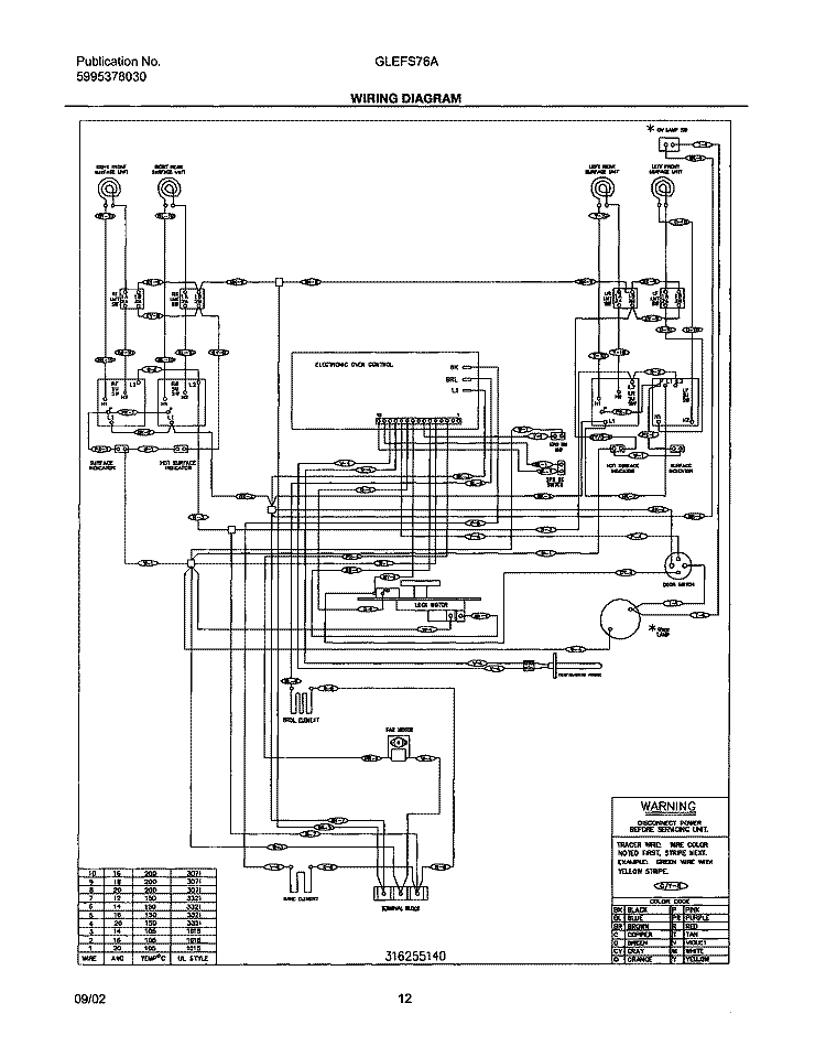 WIRING DIAGRAM Diagram and Parts List for GLEFS76AQH  Frigidaire Range
