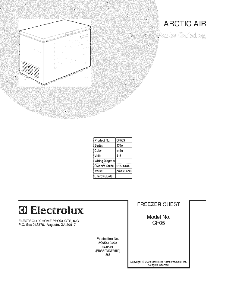 COVER Diagram and Parts List for CF053  Frigidaire Freezer