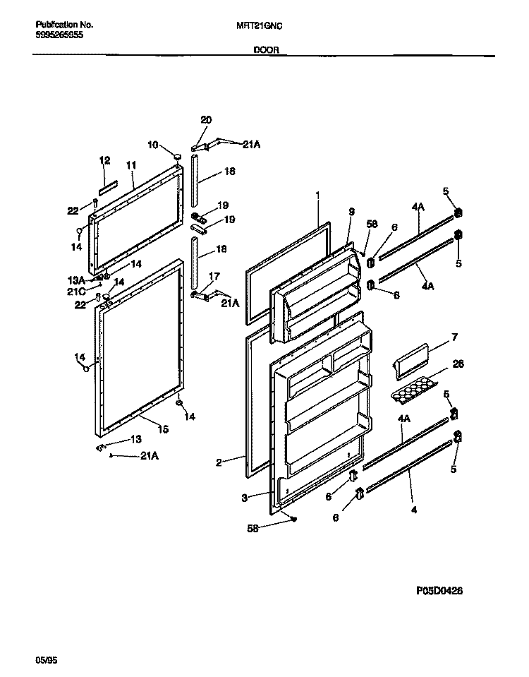 DOOR Diagram and Parts List for MRT21GNCD0  Frigidaire Refrigerator