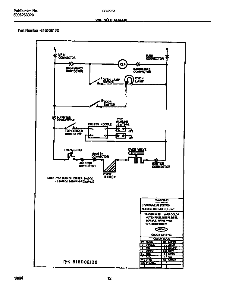 WIRING DIAGRAM Diagram and Parts List for 30-2251-00-05  Tappan Range