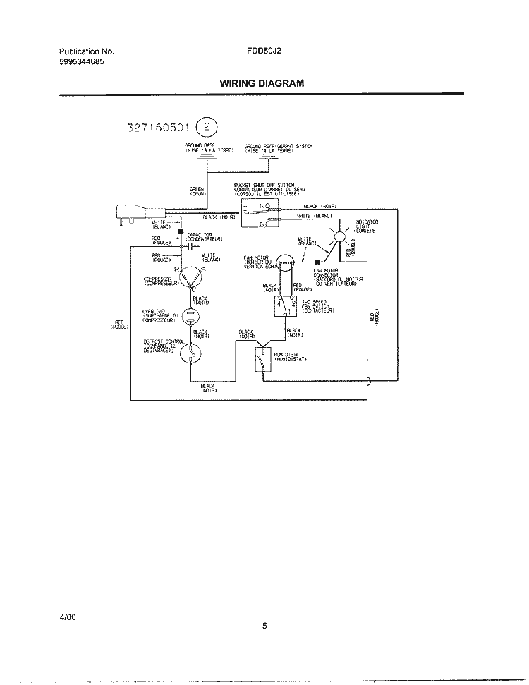 WIRING DIAGRAM Diagram and Parts List for FDD50J2  Frigidaire Dehumidifier