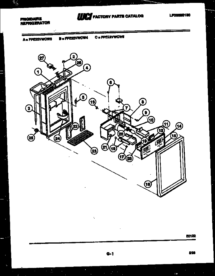 ICE DOOR, DISPENSER AND WATER TANKS Diagram and Parts List for FPE22VWCH3  Frigidaire Refrigerator