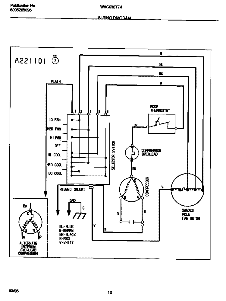 WIRING DIAGRAM Diagram and Parts List for WAC053T7A2  Frigidaire Air Conditioner