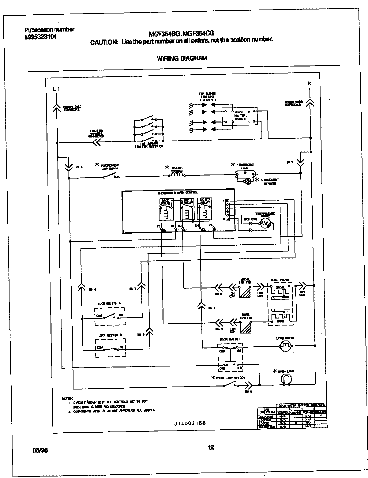 WIRING DIAGRAM Diagram and Parts List for MGF354BGDC  Frigidaire Range