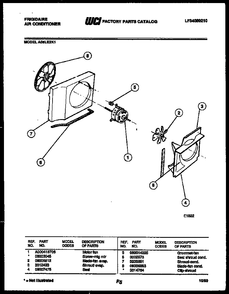 AIR HANDLING PARTS Diagram and Parts List for A06LE2K1  Frigidaire Air Conditioner