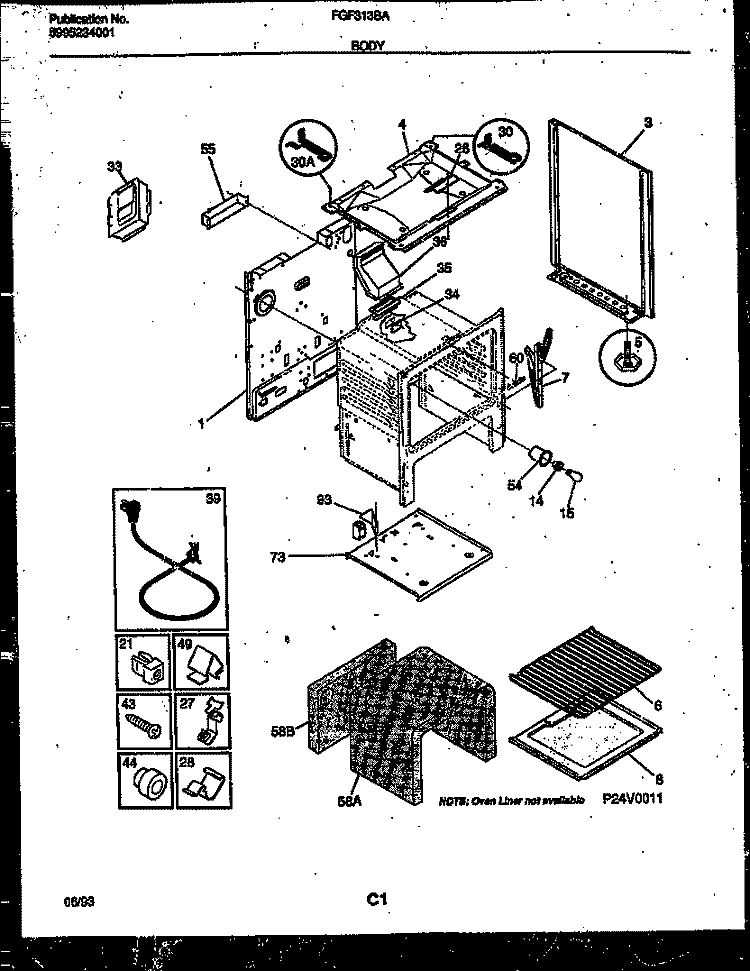 BODY PARTS Diagram and Parts List for FGF313BADA  Frigidaire Range