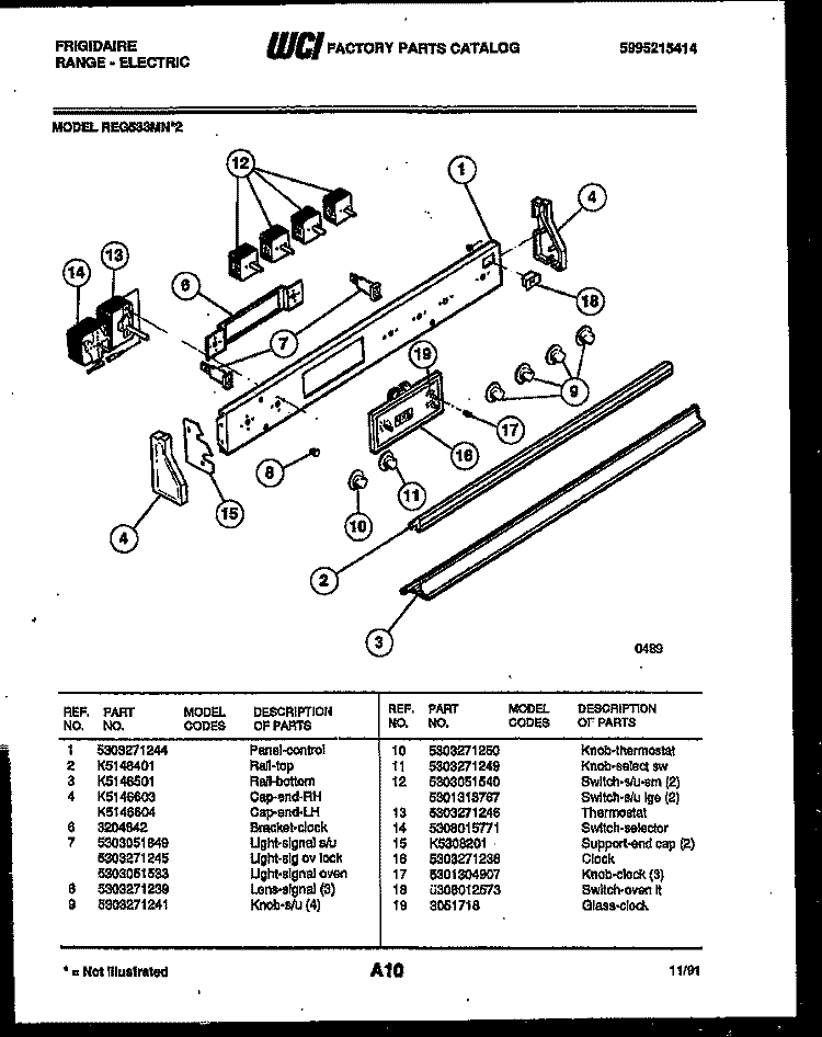 CONTROL PANEL Diagram and Parts List for REG533MNW2  Frigidaire Range
