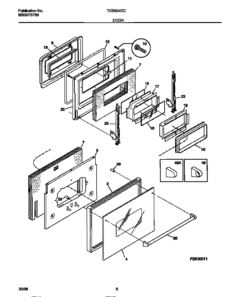 DOOR Diagram and Parts List for TEB554CCBA  Tappan Wall Oven