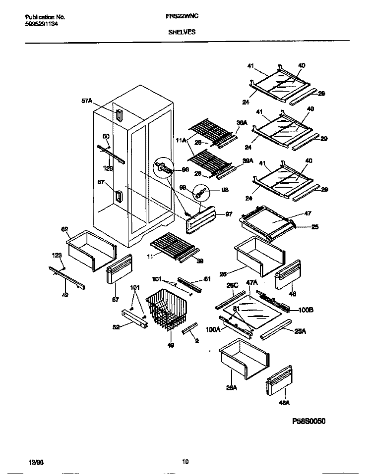 SHELVES Diagram and Parts List for FRS22WNCD4  Frigidaire Refrigerator