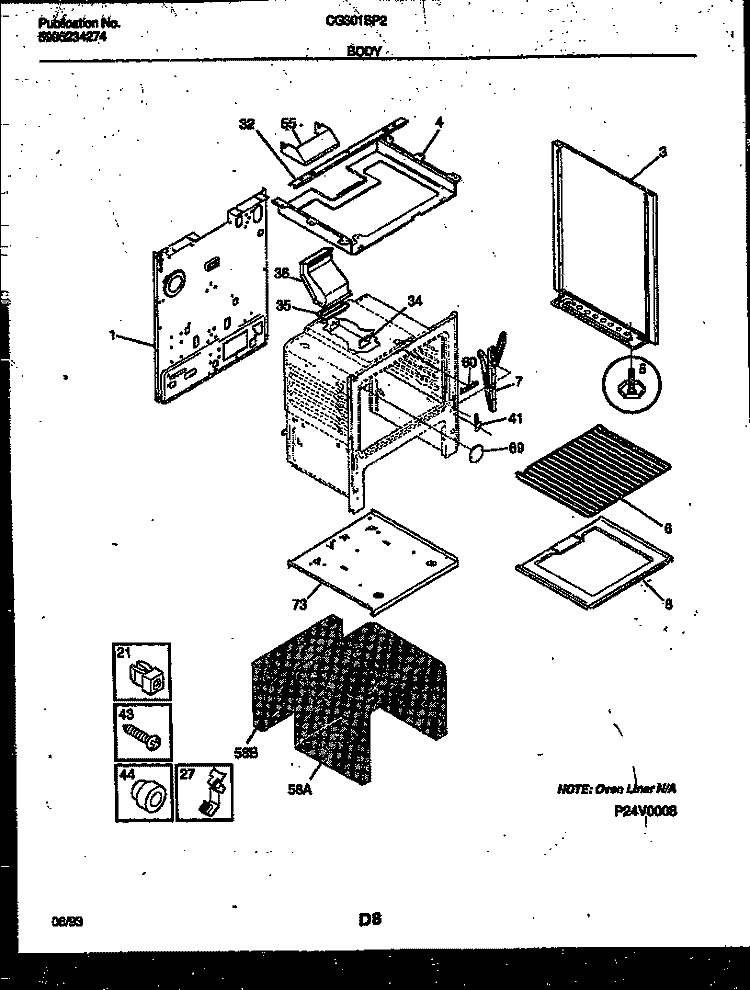 BODY PARTS Diagram and Parts List for CG301SP2W3  Frigidaire Range
