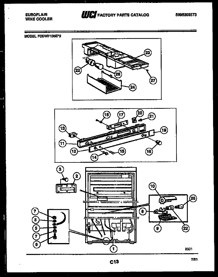 LIGHTING AND CONTROL PARTS Diagram and Parts List for FCDWF135E2  Frigidaire Refrigerator