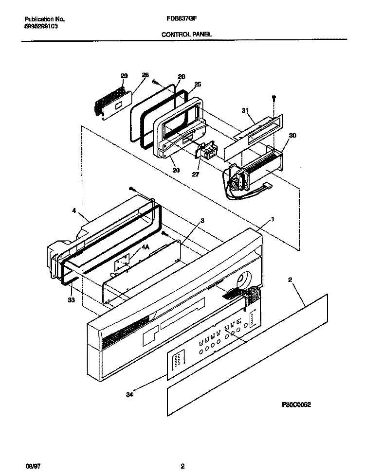 CONTROL PANEL Diagram and Parts List for FDB837GFS2  Frigidaire Dishwasher
