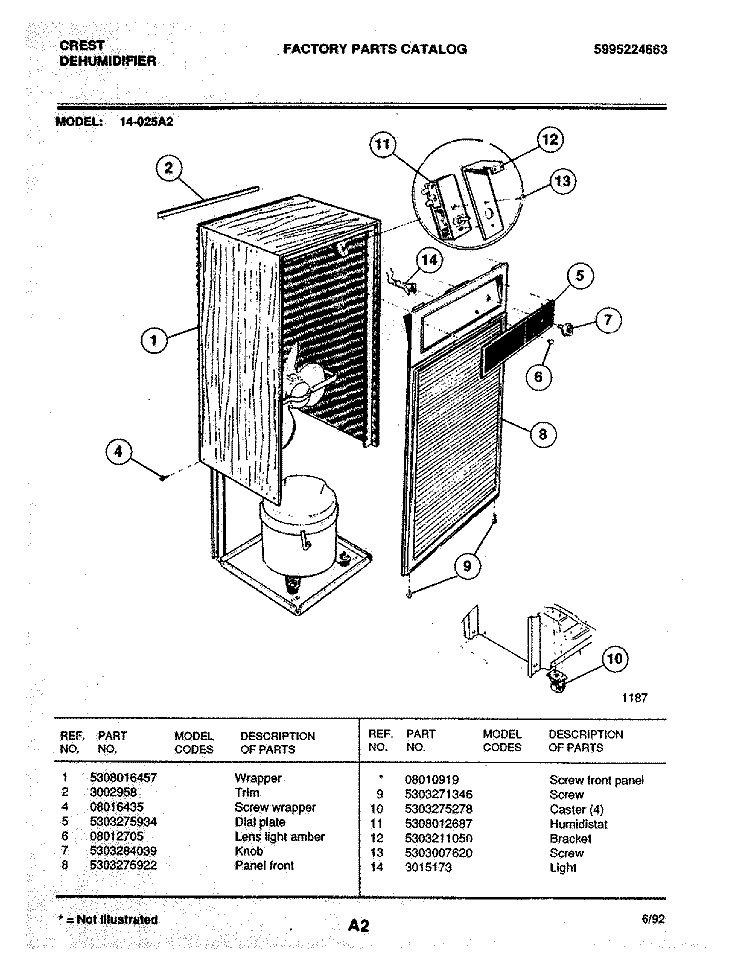 WRAPPER Diagram and Parts List for 14-025A2  Frigidaire Dehumidifier