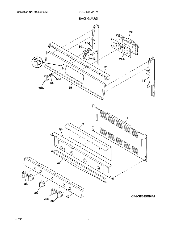 BACKGUARD Diagram and Parts List for FGGF305MKFM  Frigidaire Range